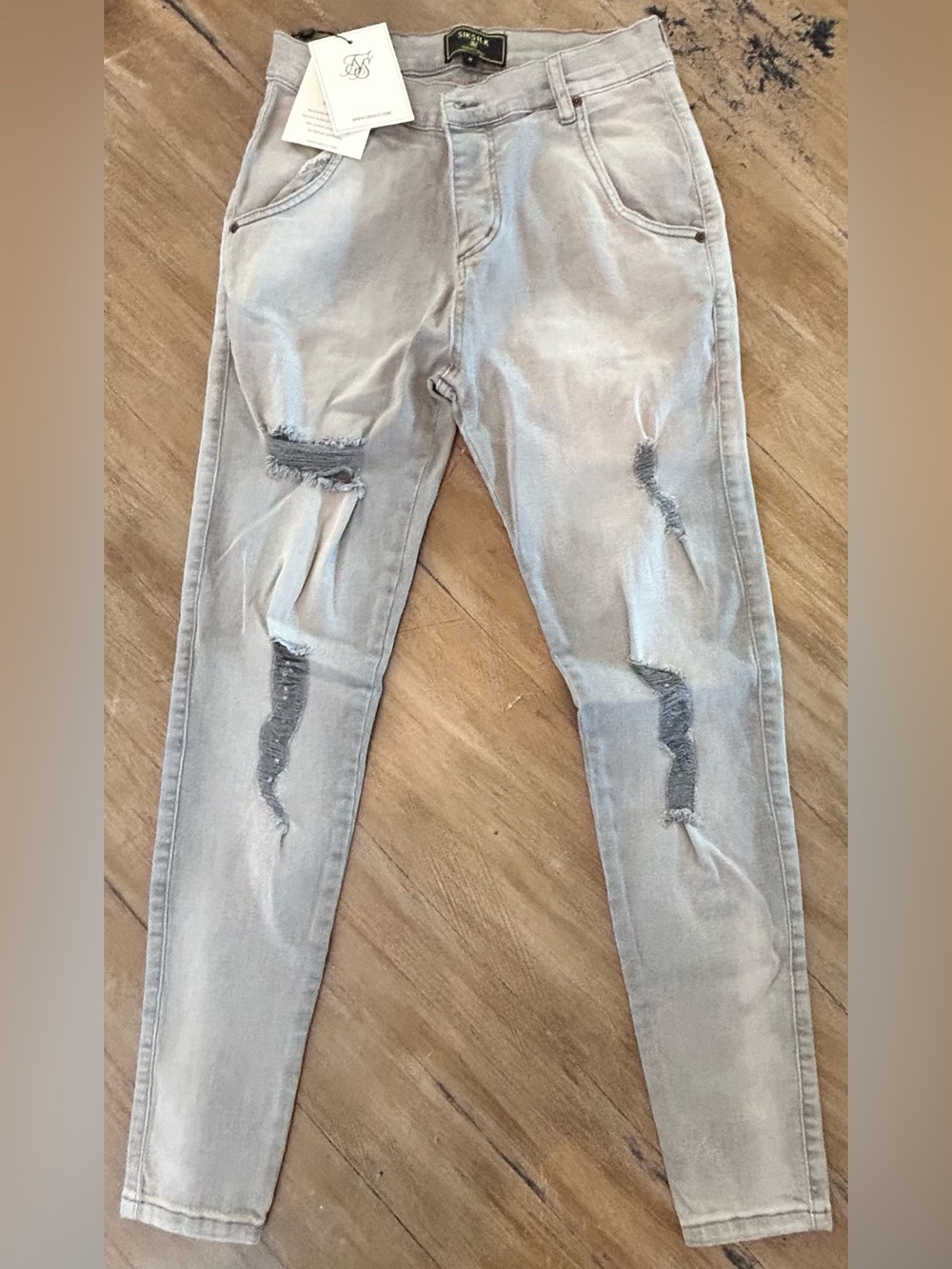 SikSilk Skinny Distressed Men's Jeans in Light Gray